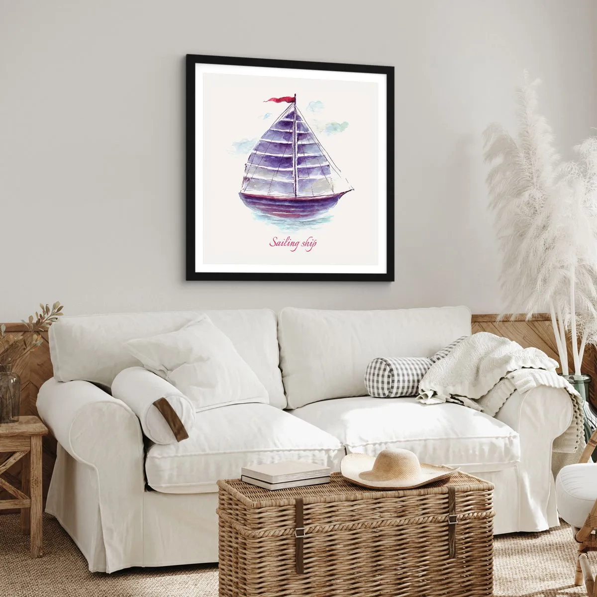 Poszter fehér keretben - Teli vitorlákat és nyugodt vizet - 50x50 cm