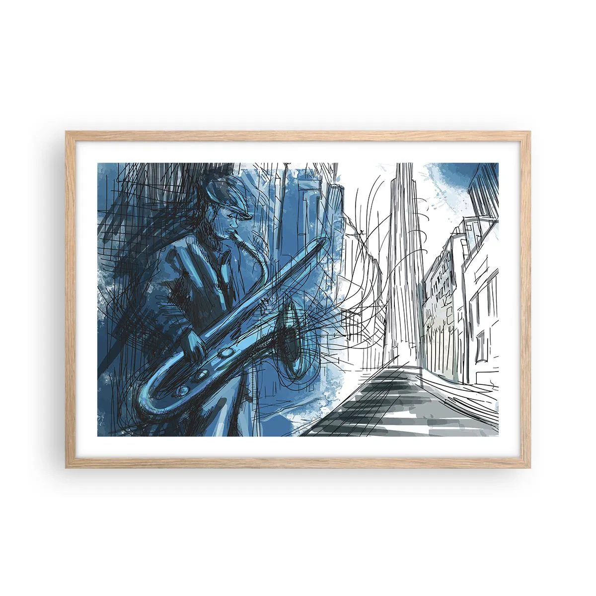 Poszter világos tölgy keretben - Városi rapszódia - 70x50 cm