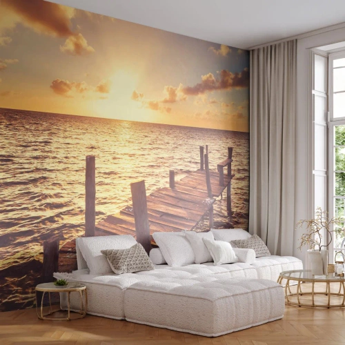 Fotótapéta Premium Sand - A szelídség aranyföldje - Tájkép, Tenger, Fa híd - 200x140 cm