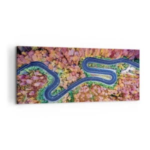 Vászonkép - Kanyargós út az erdőn keresztül - 120x50 cm