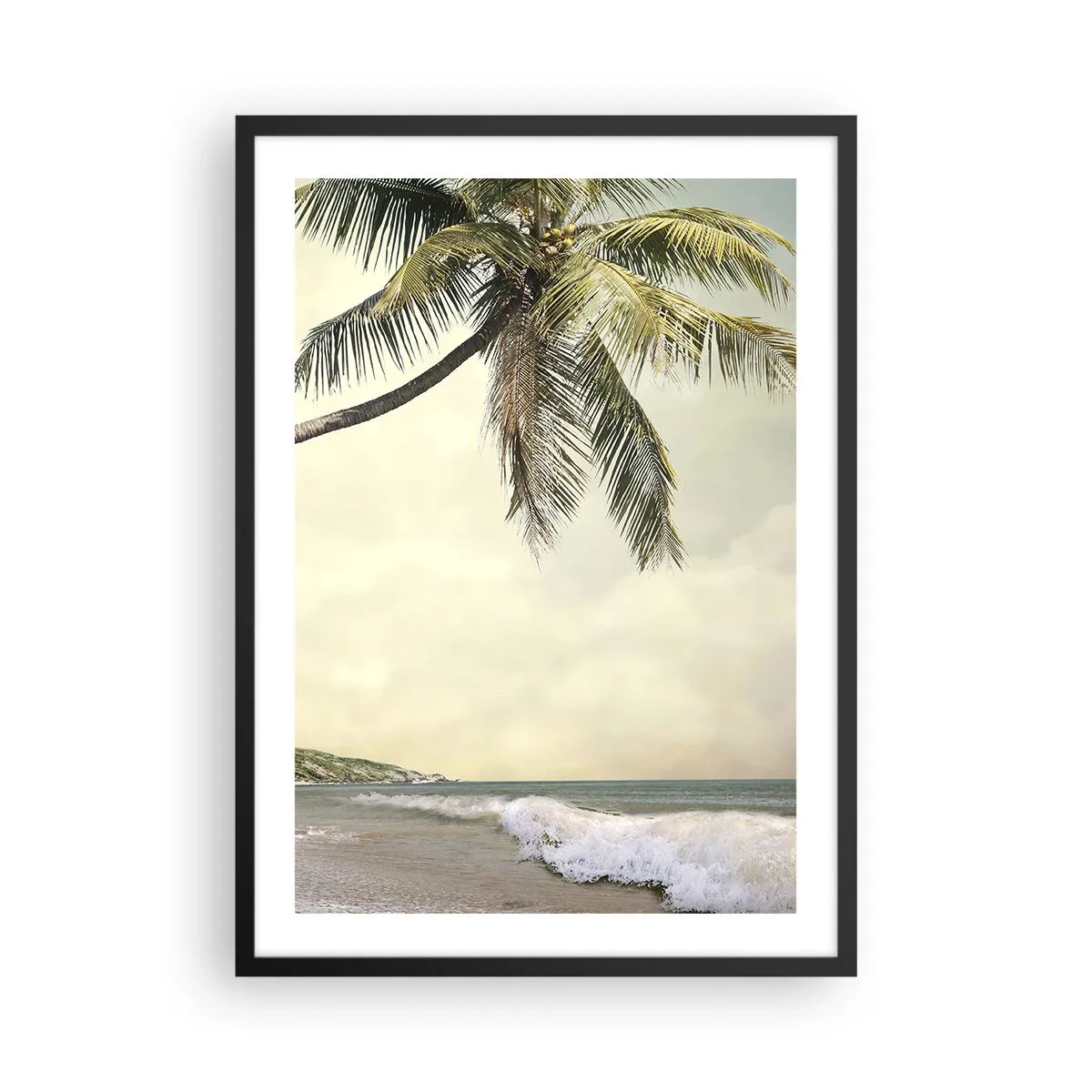 Poszter fehér keretben - Egy pálmafa a tengerrel szemben - 50x70cm - Trópusi álom - Modern fali dekoráció nappalihoz és hálószobához ARTTOR