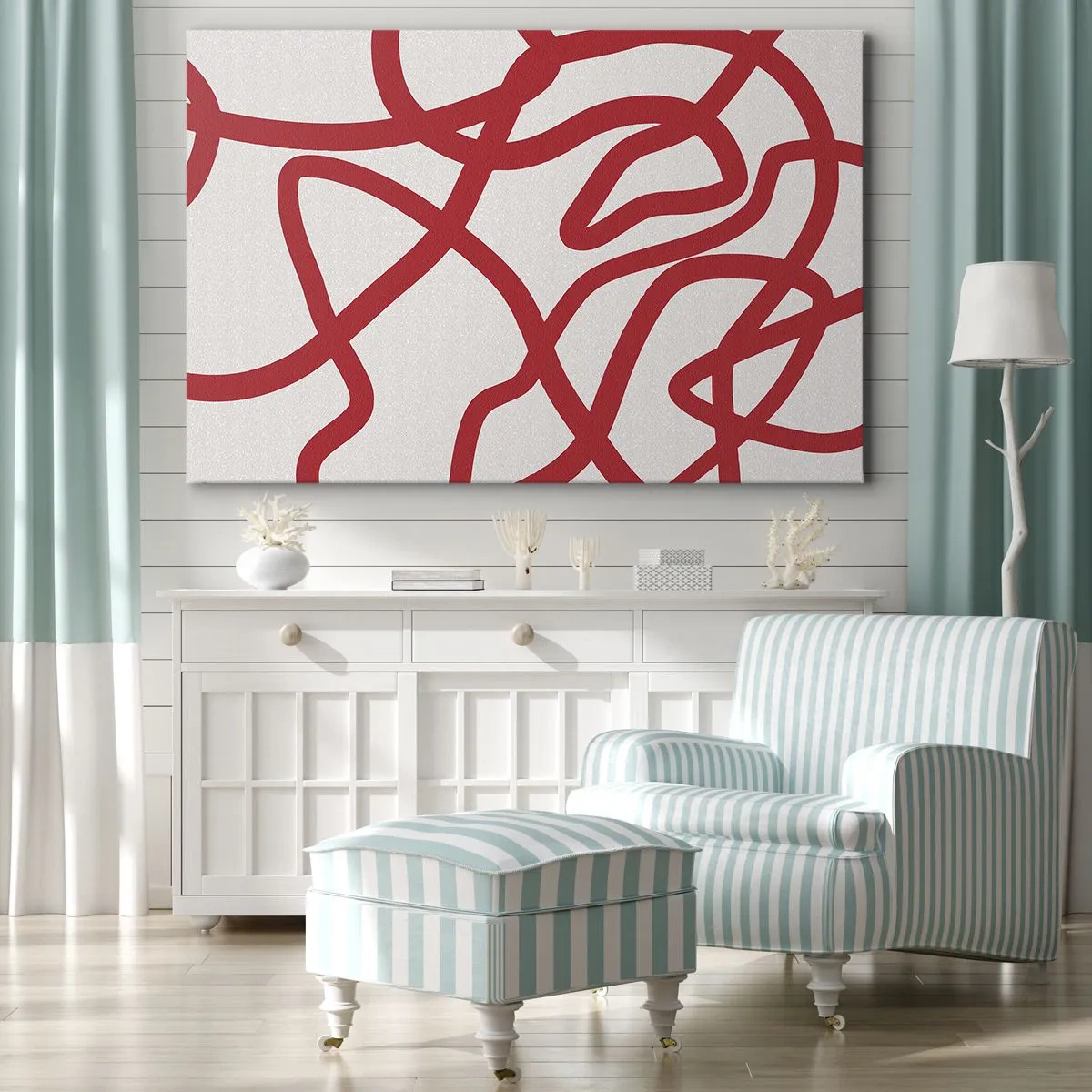 Vászonkép - Piros absztrakt vonalak fehér alapon - 70x50cm - Piros a fehéren - Modern fali dekoráció nappalihoz és hálószobához ARTTOR
