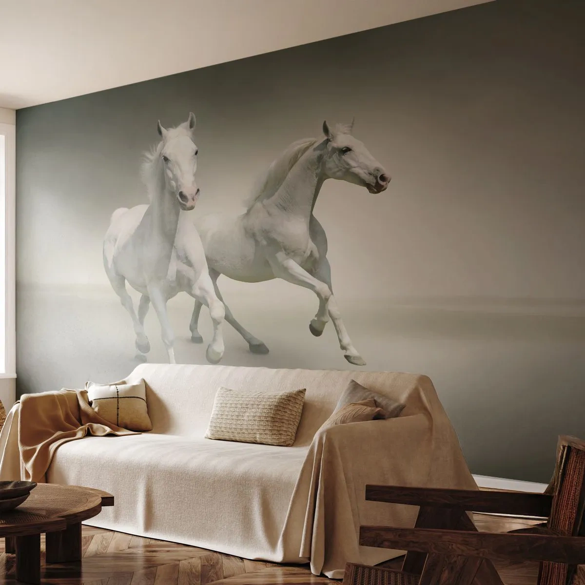 Fotótapéta Premium Canvas - Fehér erő! - Állatok, Lovak, Természet - 350x256 cm