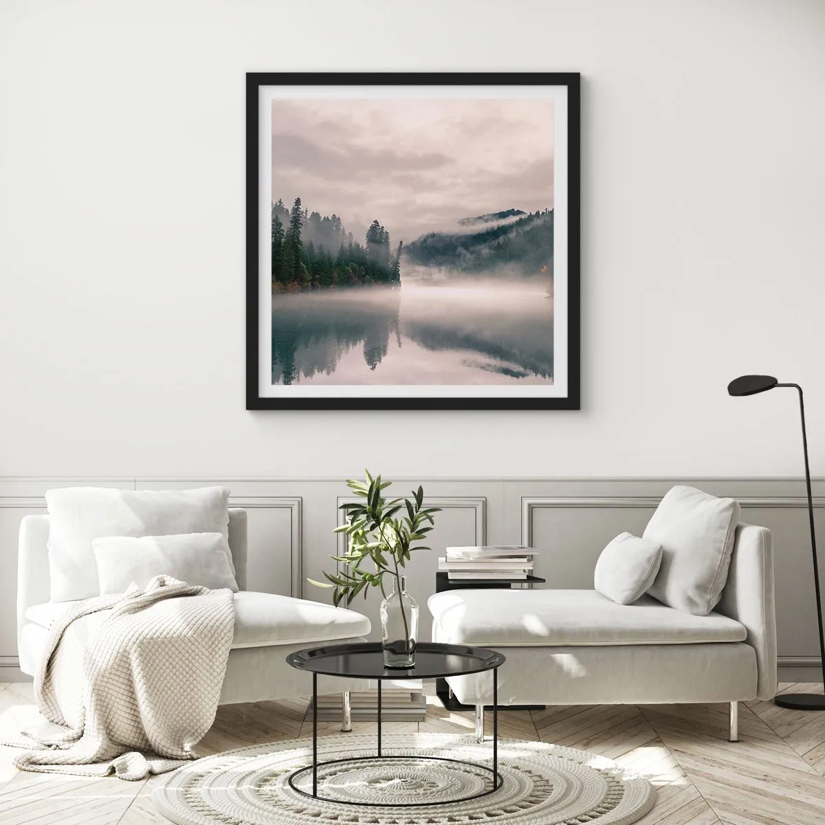 Poszter fehér keretben - Ábrándosan, ködben - 60x60 cm