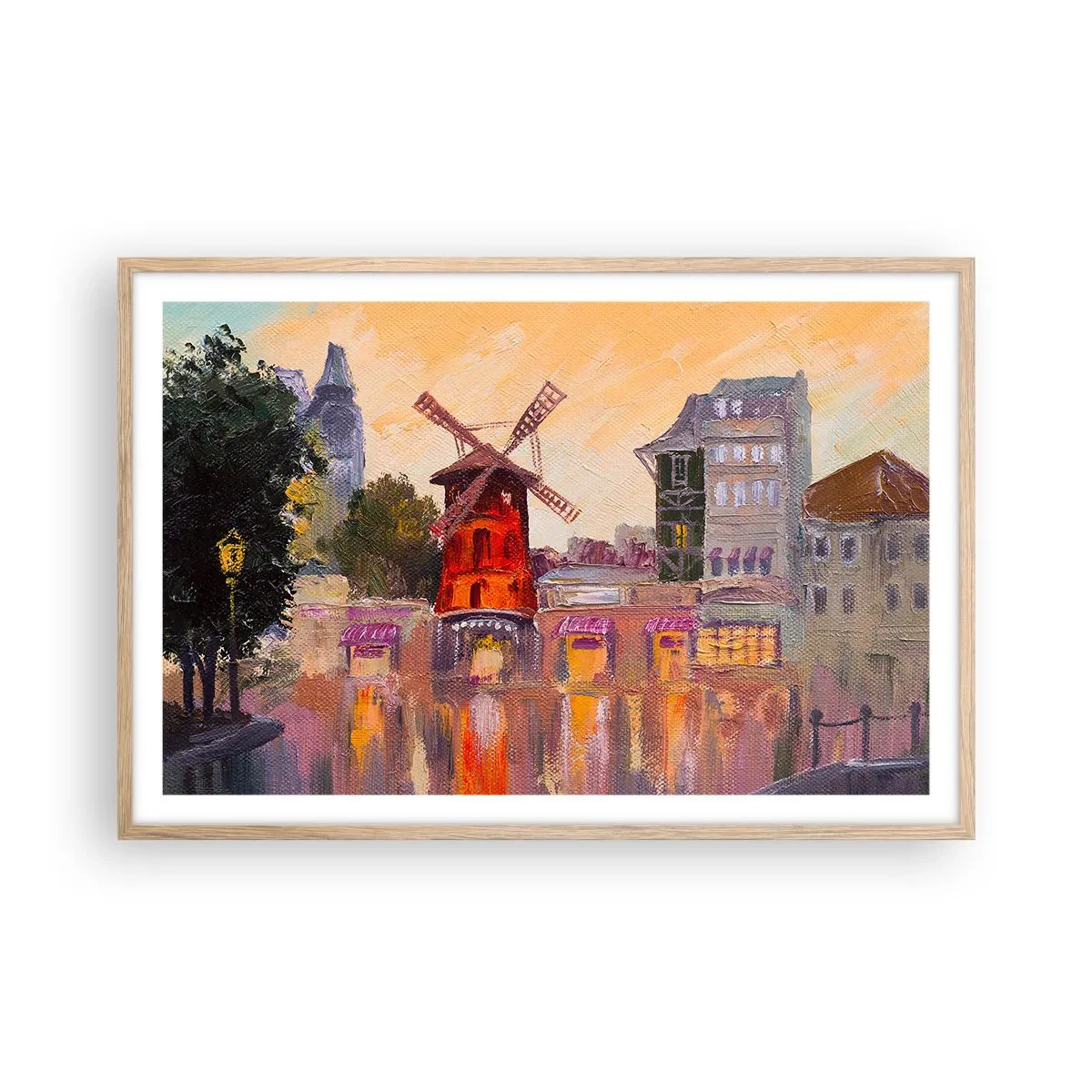 Poszter világos tölgy keretben - Párizsi ikonok - Moulin Rouge - 91x61 cm