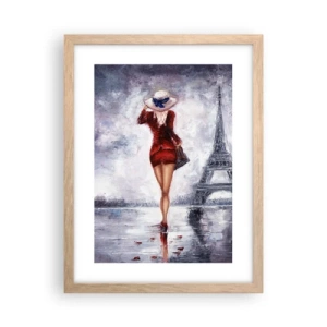 Poszter világos tölgy keretben - Párizsi szimbólumok - 30x40 cm