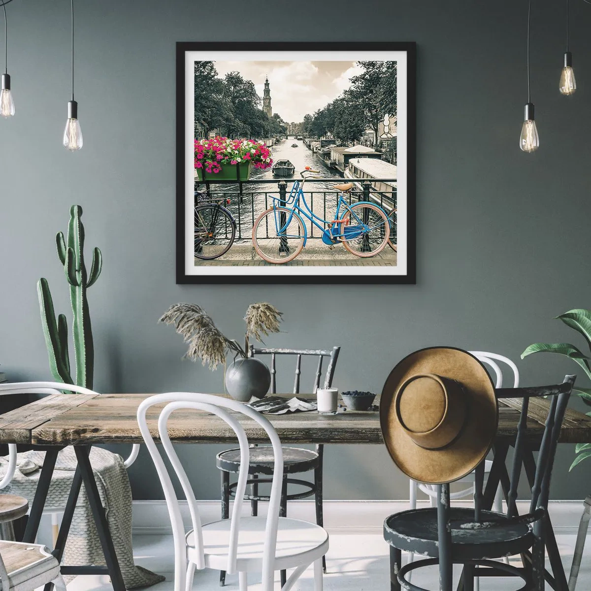 Poszter fehér keretben - Az amszterdami utca színei - 50x50 cm
