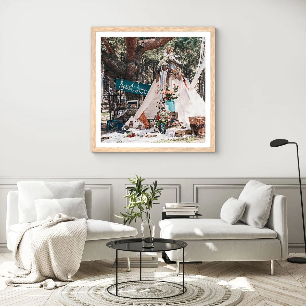 Poszter világos tölgy keretben - Make love… - 30x30 cm