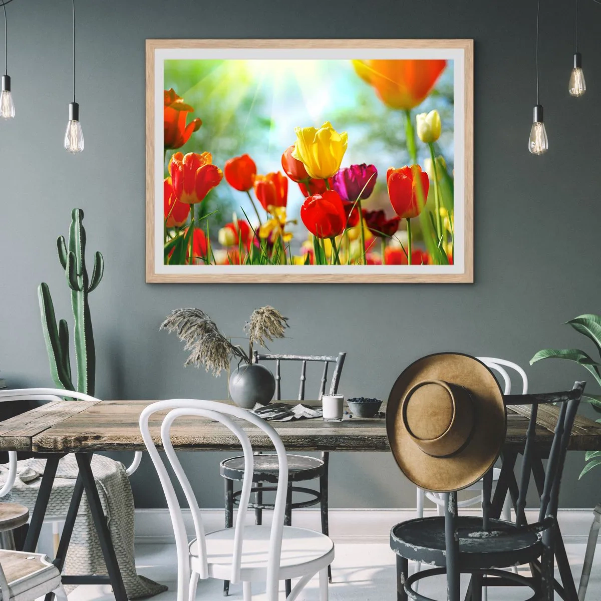 Poszter világos tölgy keretben - A nap minden színe - 100x70 cm