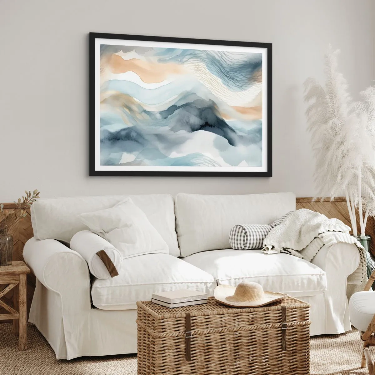 Poszter fehér keretben - Hó és köd absztrakció - 91x61 cm