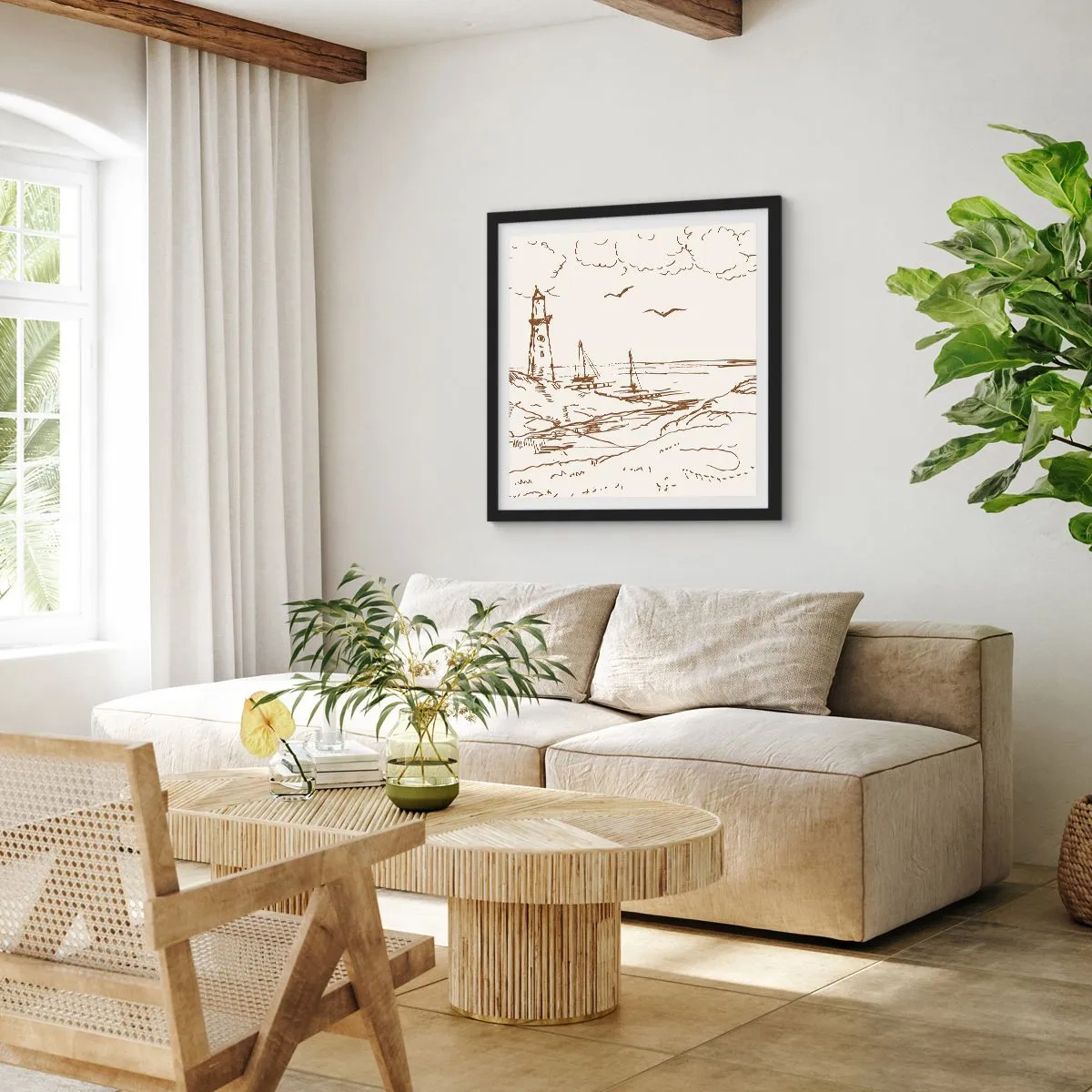 Poszter fehér keretben - A nyár emlékeinek vázlata - 60x60 cm