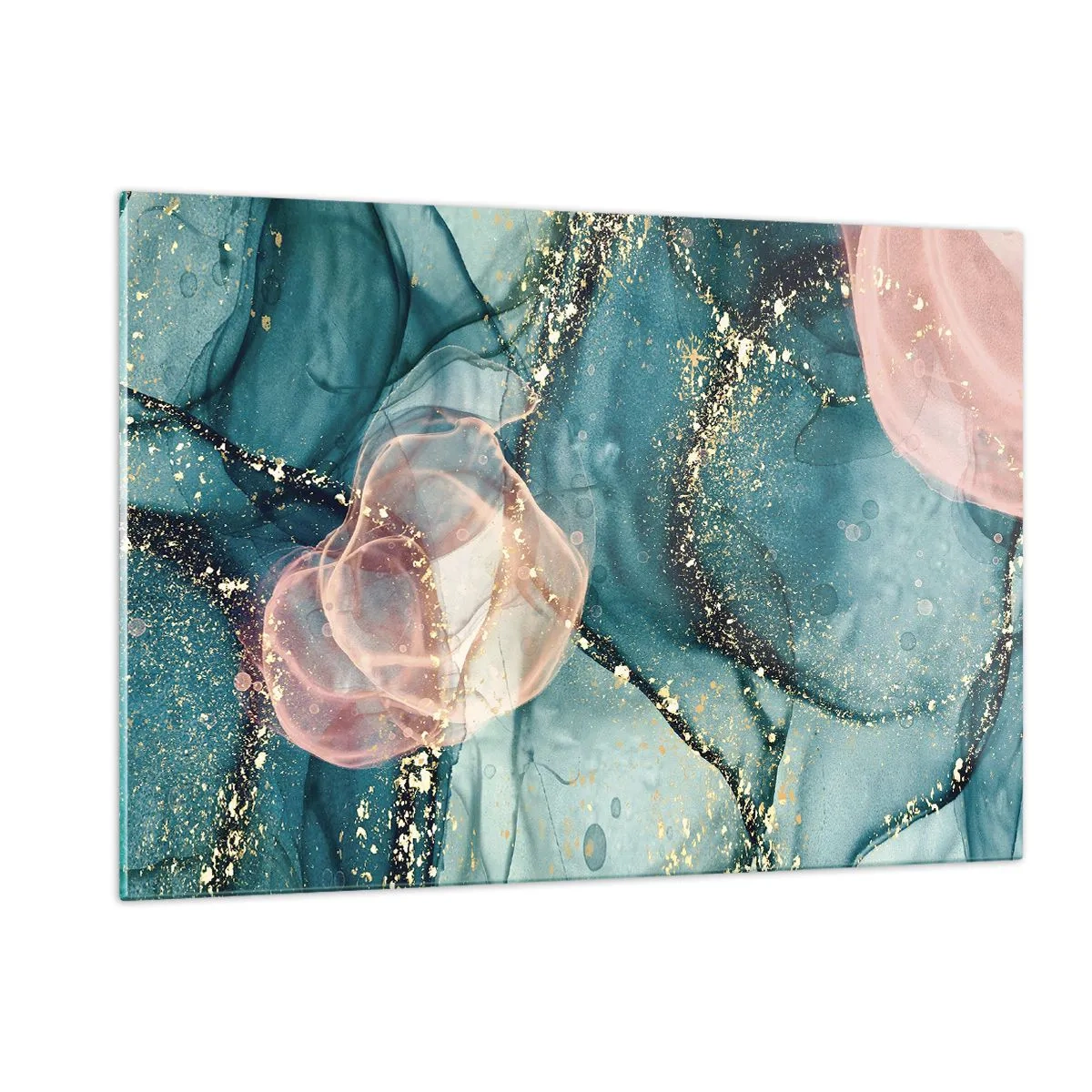 Üveg kép - Selyemkék, tüll rózsaszín - 120x80 cm