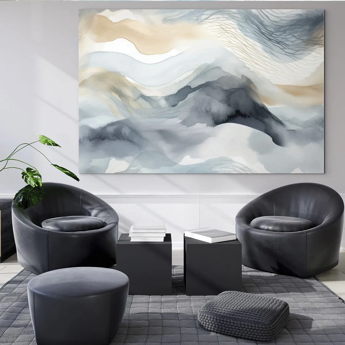 Üveg kép - Absztrakt hullámok bézs és kék árnyalatokban - 70x50cm - Hó és köd absztrakció - Modern fali dekoráció nappalihoz és hálószobához ARTTOR