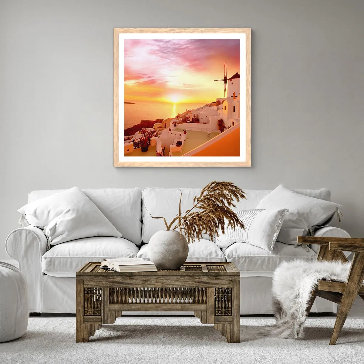 Poszter világos tölgy keretben - Szétfolyni a fehérben és aranyban - 40x40 cm