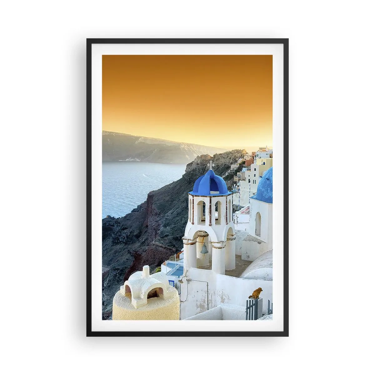 Poszter fehér keretben - Santorini – rásimulva a sziklákra - 61x91 cm