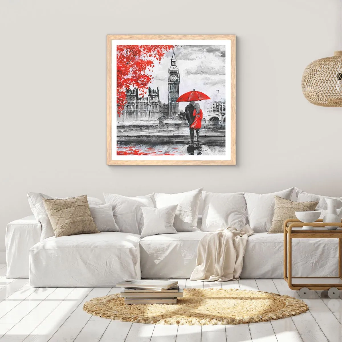 Poszter világos tölgy keretben - Szerelmesek Londonban - 30x30 cm