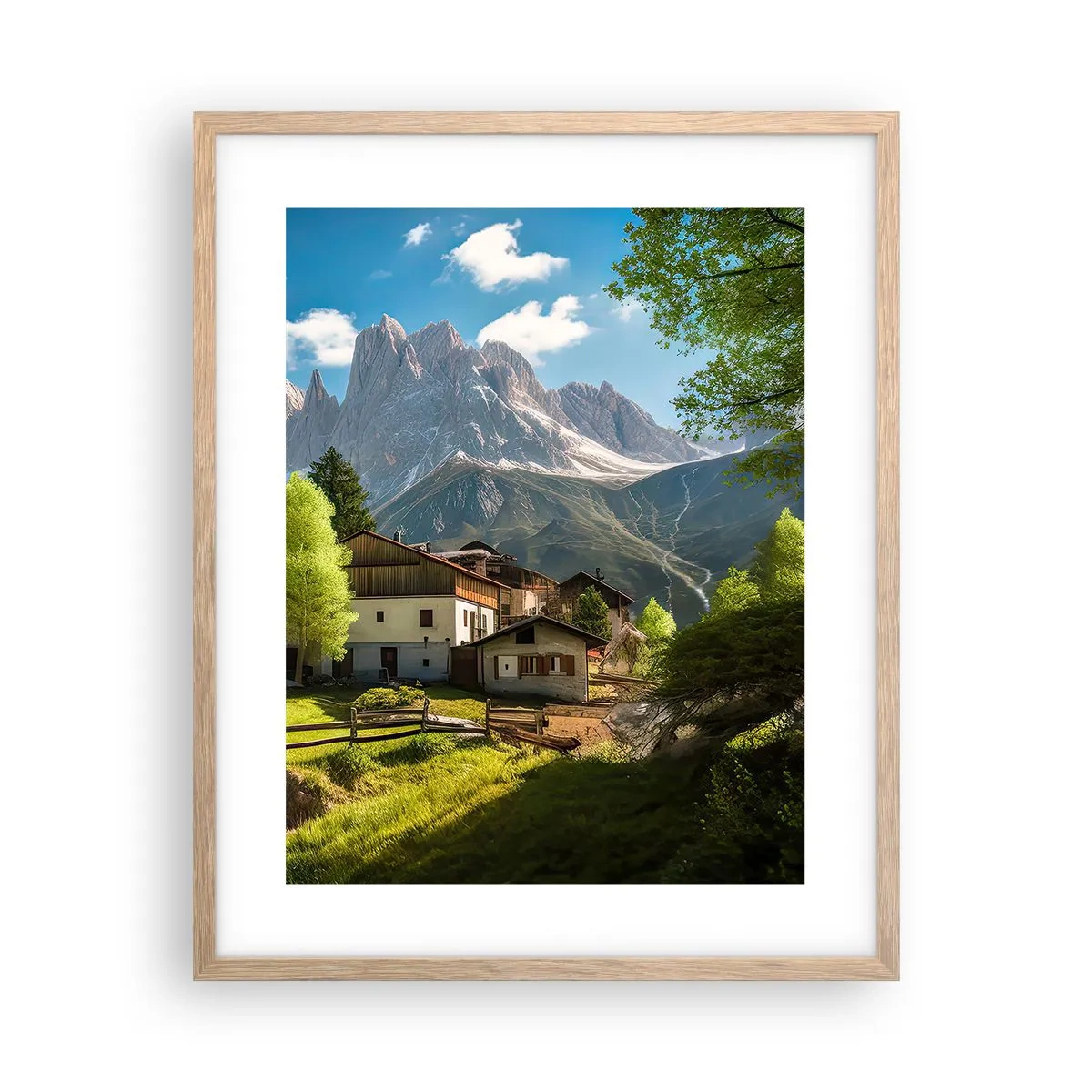 Poszter világos tölgy keretben - Alpesi idill - 40x50 cm