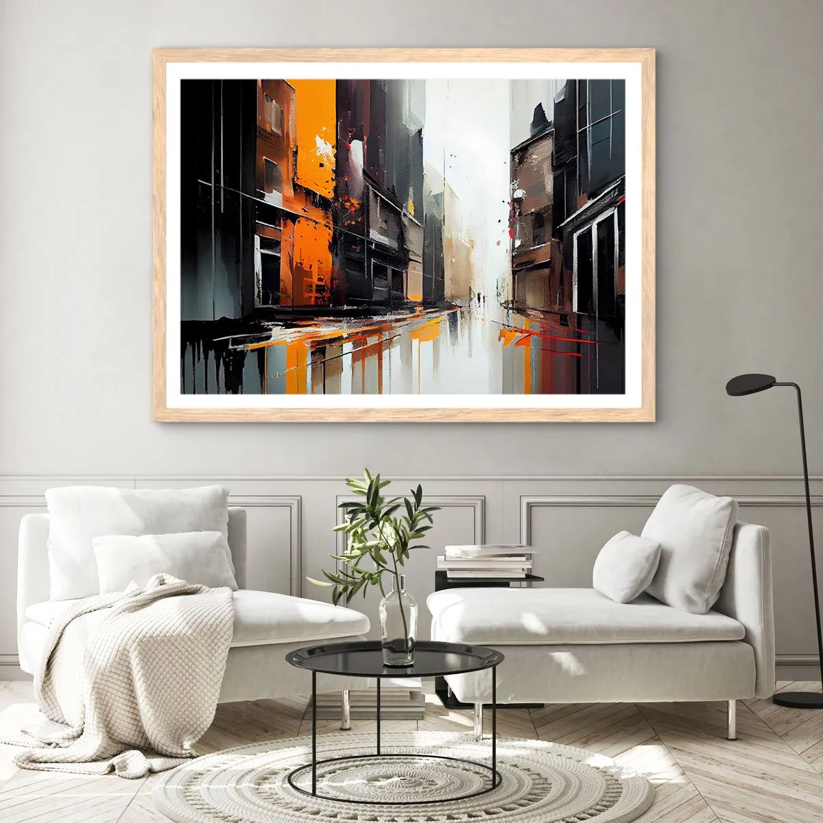 Poszter világos tölgy keretben - Esős nap - 70x50 cm