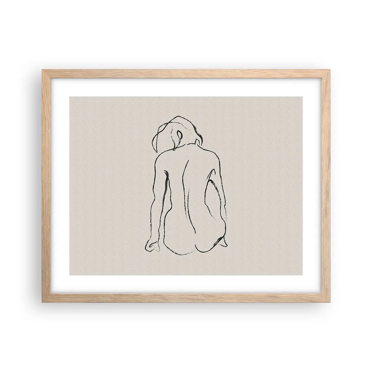 Poszter világos tölgy keretben - Lány meztelenül - 50x40 cm