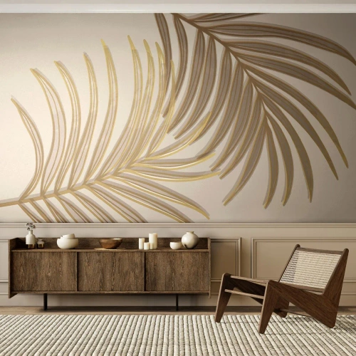 Fotótapéta Premium Canvas - Arany Pálma! - Absztrakció, Pálmafa levél, Grafika - 250x175 cm