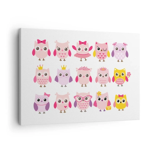 Vászonkép - Aranyos baglyok pasztell színekben - 70x50cm - Egyik édesebb, mint a másik - Modern fali dekoráció nappalihoz és hálószobához ARTTOR