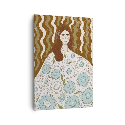 Vászonkép - Portré virágos köntösben - 70x100 cm
