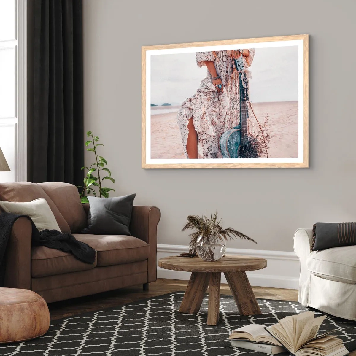 Poszter világos tölgy keretben - Hippik az úton - 100x70 cm