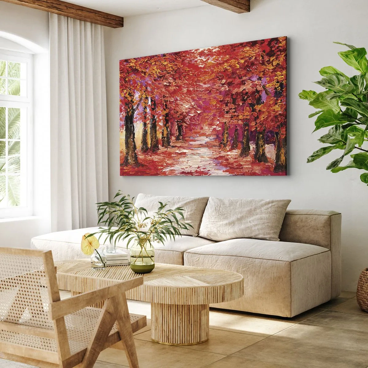Vászonkép - Festői sikátor őszi színekben, impresszionista stílusban - 70x50cm - Őszi benyomás - Modern fali dekoráció nappalihoz és hálószobához ARTTOR