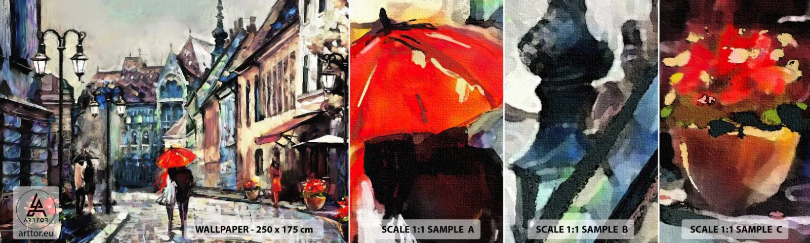 Fotótapéta Minta Öntapadós Deluxe Sticker - Eső a kettőjüknek - Város, Építészet, Óváros - 100x30 cm