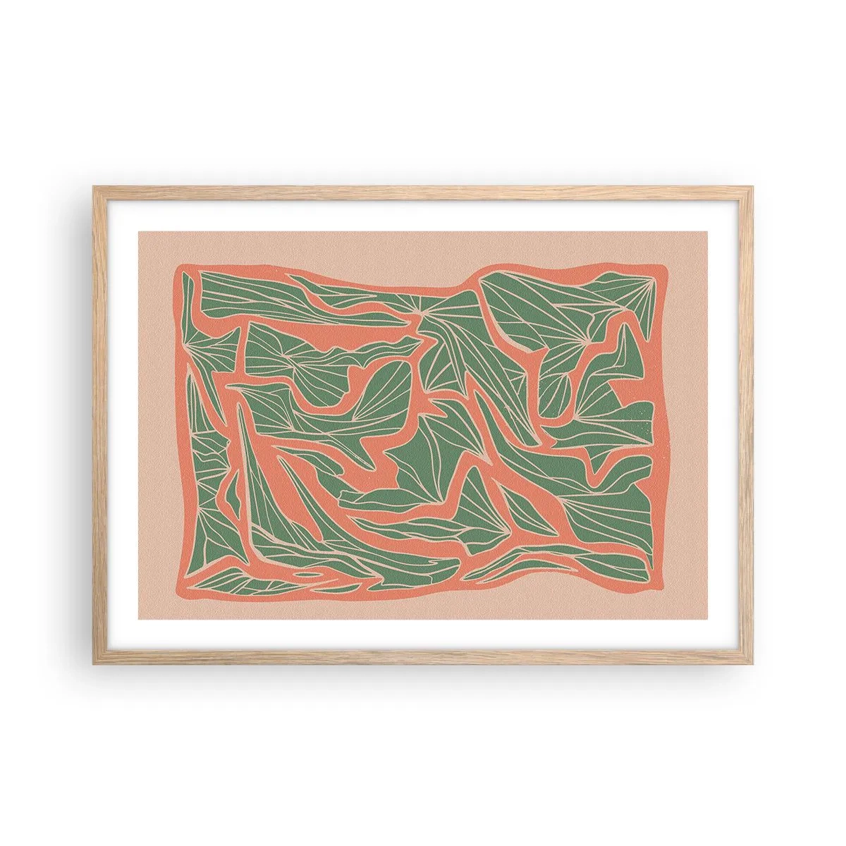 Poszter világos tölgy keretben - A korall és a zöld közötti küzdelem - 70x50 cm