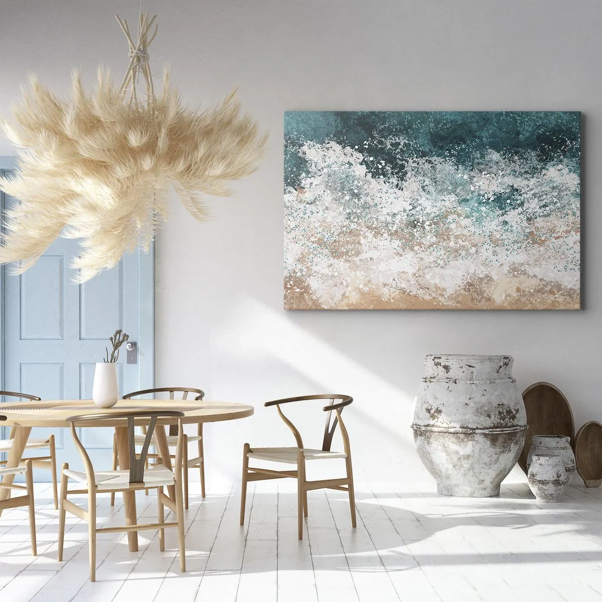 Vászonkép - Absztrakt tengeri hullám türkiz és bézs árnyalatokban - 70x50cm - Tengeri történetek - Modern fali dekoráció nappalihoz és hálószobához ARTTOR