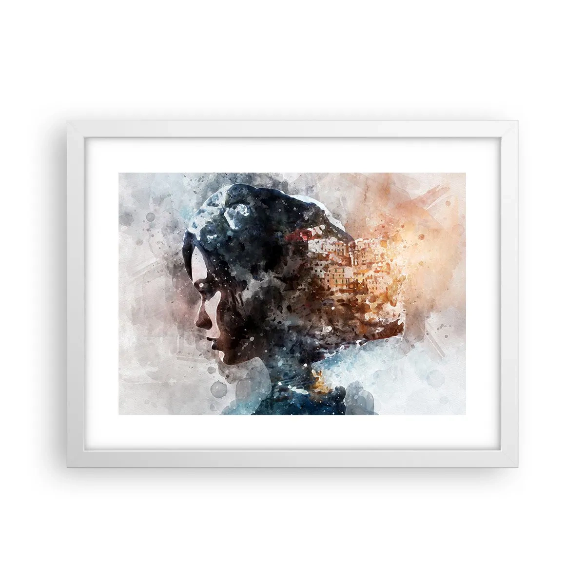 Poszter fekete keretben - Történet egy lányról, várossal a háttérben - 40x30 cm