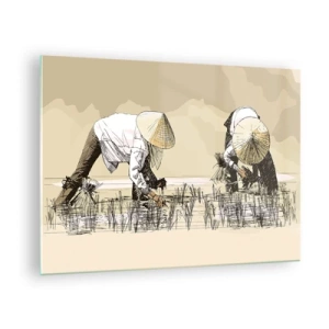 Üveg kép - A gazdálkodók minimalista illusztrációja - 70x50cm - Sikeres betakarítást - Modern fali dekoráció nappalihoz és hálószobához ARTTOR