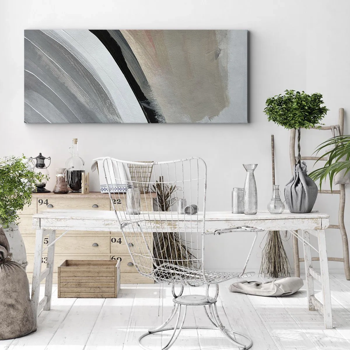 Vászonkép - Kompozíció: a fekete és szürke íve - 100x40 cm
