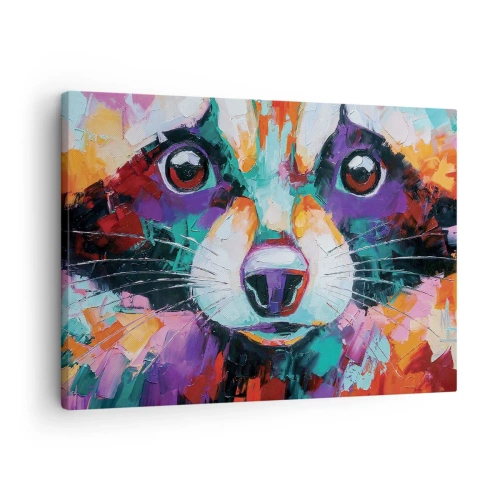 Vászonkép - Egy mosómedve színes portréja expresszív festészet stílusában. - 70x50cm - Csak jó érzelmek - Modern fali dekoráció nappalihoz és hálószobához ARTTOR