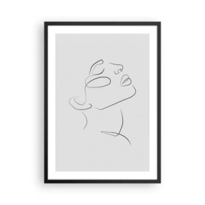 Poszter fehér keretben - Minimalista portré egy nőről vonalas stílusban - 50x70cm - Az álmok fordulatai - Modern fali dekoráció nappalihoz és hálószobához ARTTOR