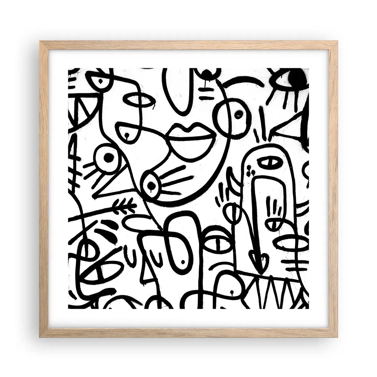 Poszter világos tölgy keretben - Arcok és délibábok - 50x50 cm