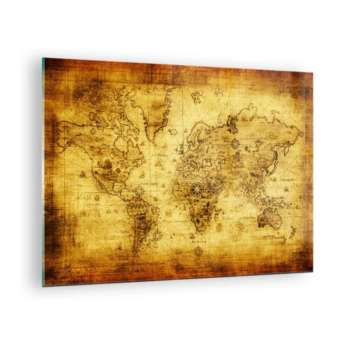 Üveg kép - Régi vintage világtérkép - 70x50cm - Furcsa ez a világ - Modern fali dekoráció nappalihoz és hálószobához ARTTOR