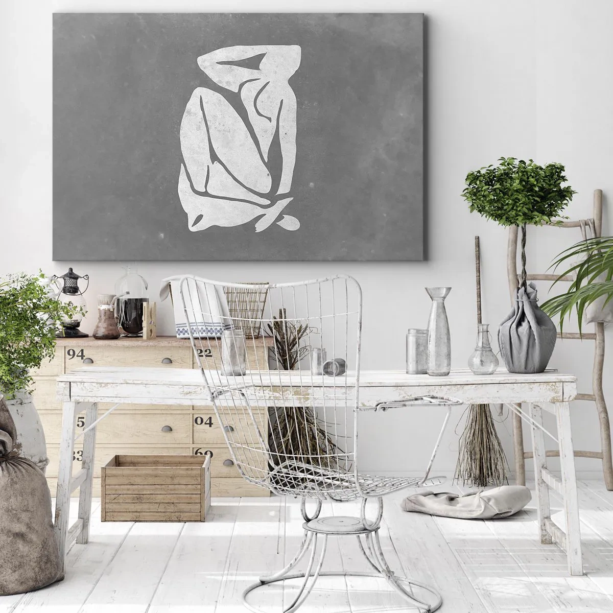 Vászonkép - Minimalista sziluettrajz szürke háttéren - 70x50cm - Álmélkodásban - Modern fali dekoráció nappalihoz és hálószobához ARTTOR
