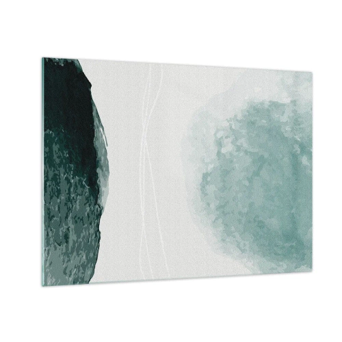 Üveg kép - Zöld absztrakt formák világos háttéren, ködre emlékeztetve - 70x50cm - Találkozás a köddel - Modern fali dekoráció nappalihoz és hálószobához ARTTOR