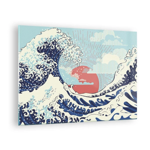 Üveg kép - Egy stilizált hullám, amelyet a japán művészet ihletett - 70x50cm - Japán inspirációból - Modern fali dekoráció nappalihoz és hálószobához ARTTOR