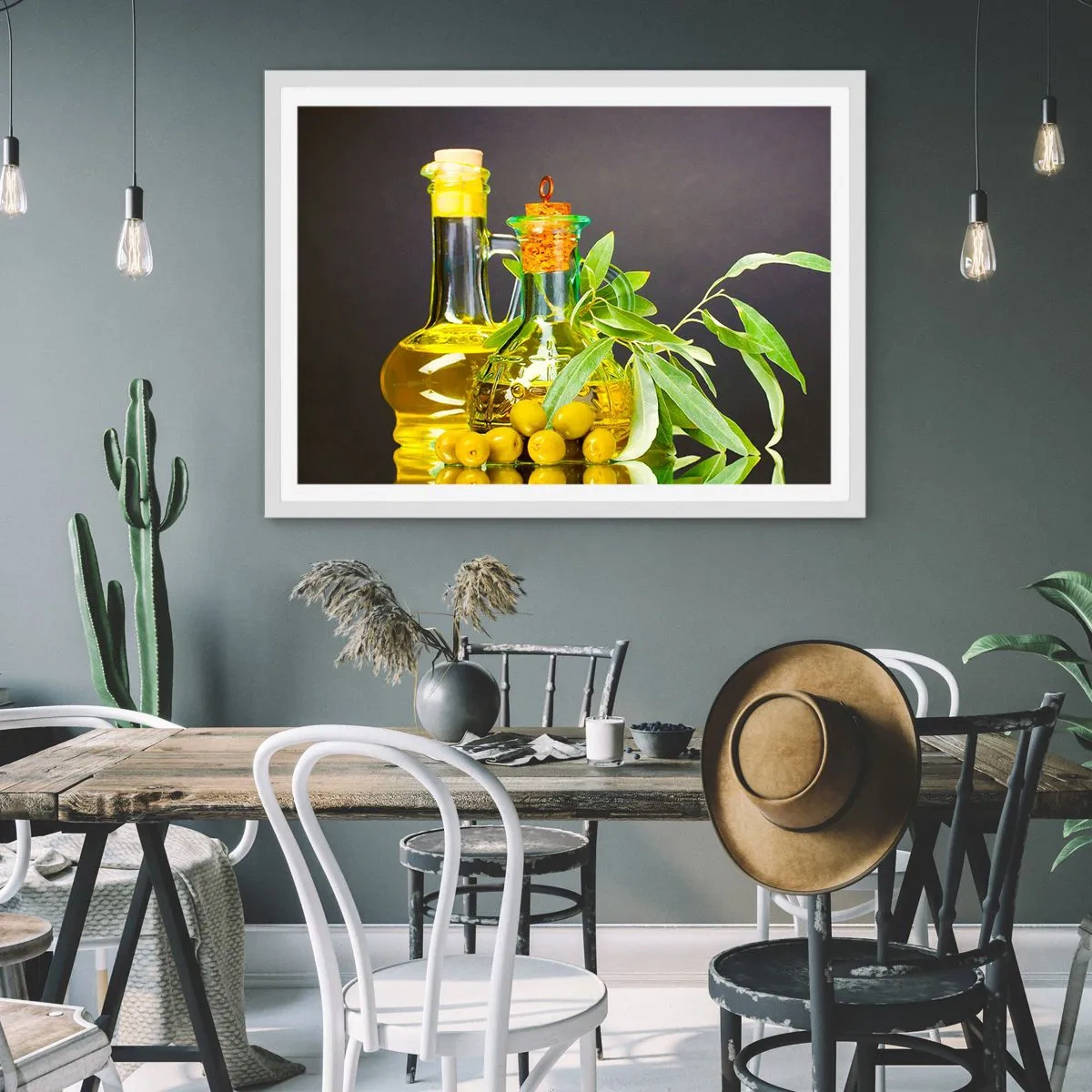 Poszter fekete keretben - Csendélet olívabogyóval és olívaolajjal - 70x50 cm