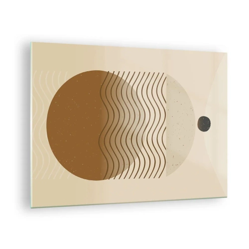 Üveg kép - Geometriai kompozíció bézs színű hullámokkal és körökkel - 70x50cm - A geometriai formák eredetéről - Modern fali dekoráció nappalihoz és hálószobához ARTTOR