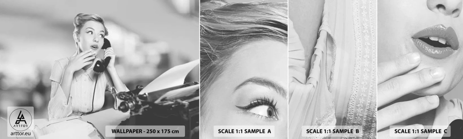 Fotótapéta Minta Standard Eco - Hello, itt az 50-es évek. - Szüret, Fekete és fehér, Retro - 100x30 cm