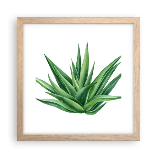 Poszter világos tölgy keretben - Zöld - erő - élet - 30x30 cm