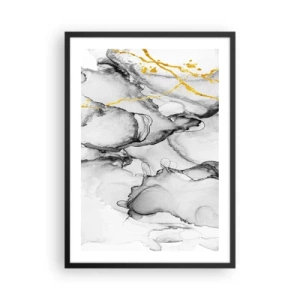 Poszter fehér keretben - Egy absztrakt kompozíció szürke árnyalatokban, arany díszítéssel. - 50x70cm - Arany motívumú kompozíció - Modern fali dekoráció nappalihoz és hálószobához ARTTOR