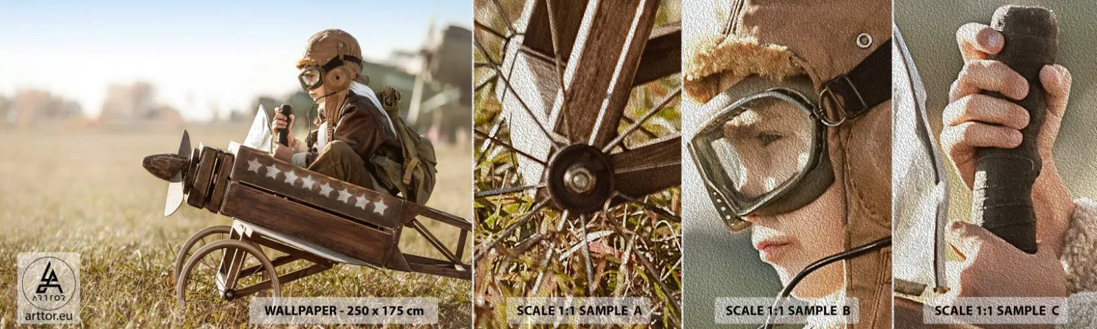 Fotótapéta Minta Premium Sand - Indulás egy álom felé - Fiú, Repülőgép, Szüret - 100x30 cm