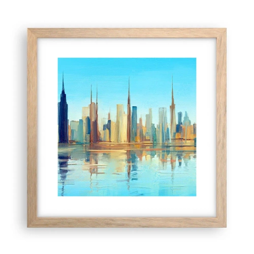 Poszter világos tölgy keretben - Napfényes metropolisz - 30x30 cm