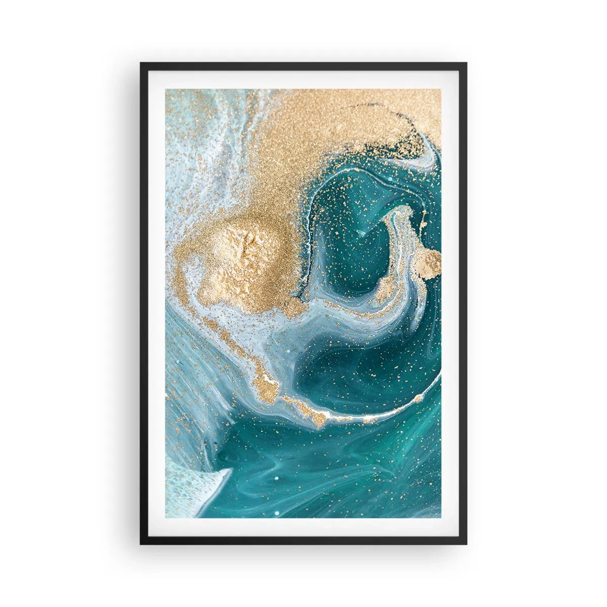 Poszter fehér keretben - Arany és türkiz örvénye - 61x91 cm