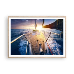 Poszter világos tölgy keretben - Futás a hullámokon - 100x70 cm
